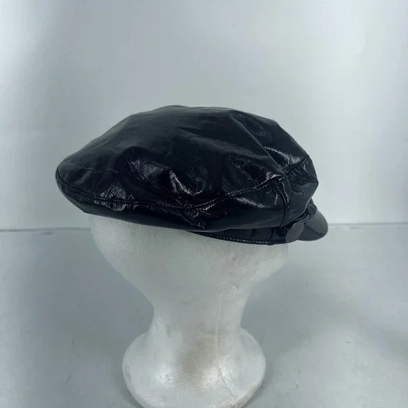 Eugenia Kim Jessa Black Patent Leather Baker Boy Hat Newsboy Cap Faux Leather - Picture 5 of 16